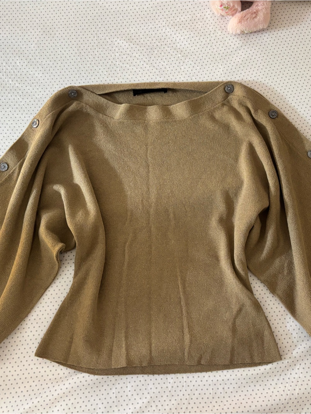 Zara Button-Trim Olive/Tan Knit Sweater